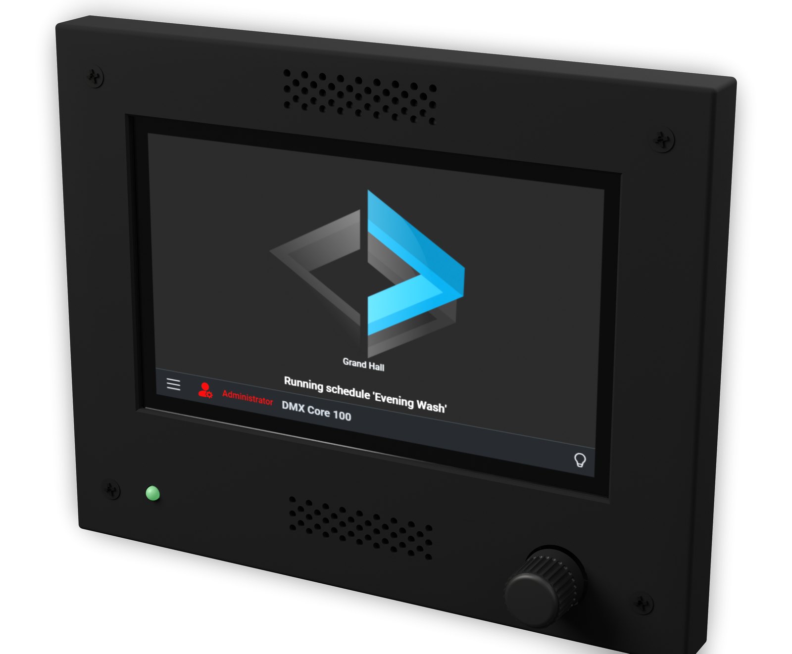 DMX Core 100 with its 4.3-inch touchscreen, rotary knob and status LED