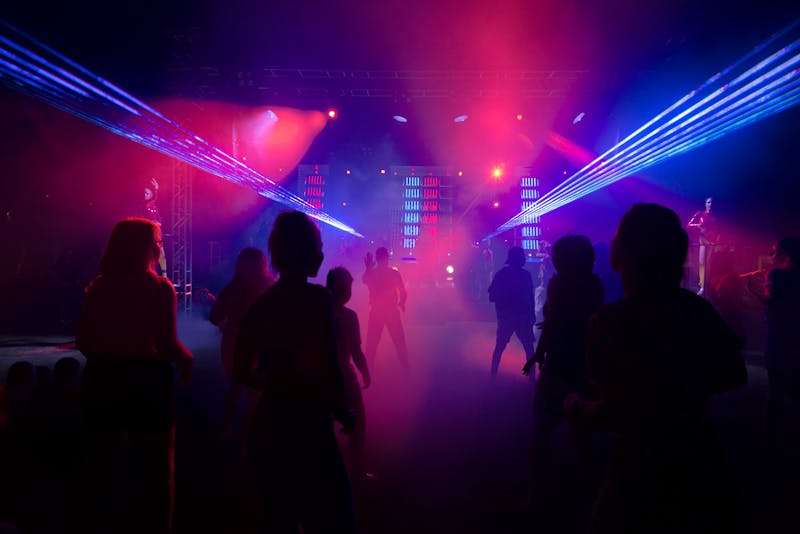 Nightclub with colorful stage lighting